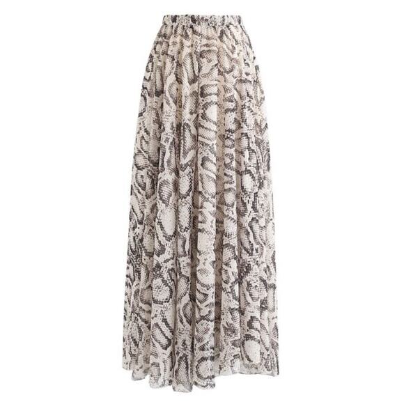 NWT Chicwish Snake Printed Asymmetric Chiffon Maxi Skirt Gray Women's Size XS-S - Picture 3 of 9